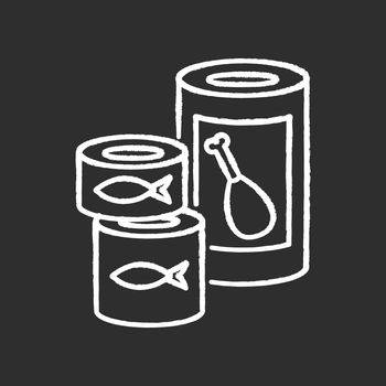 Canned goods and soups chalk white icon on black background