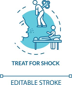 Shock treatment, first aid concept icon. Injury therapy recommendation, rehabilitation, organism recovery thin line illustration. Vector isolated outline RGB color drawing. Editable stroke