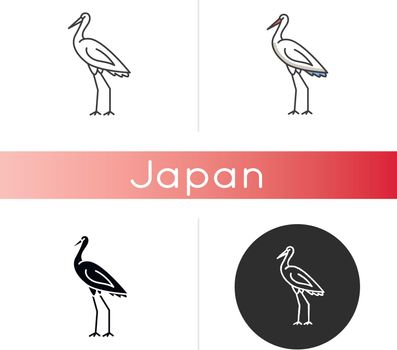 Crane bird icon. Heron standing in pose