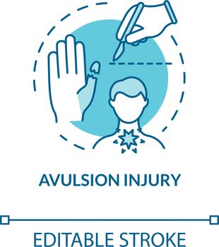 Avulsion injury, limb deprivation concept icon. Traumatism, danger, health harm, plastic surgery idea thin line illustration. Vector isolated outline RGB color drawing. Editable stroke