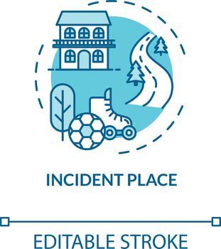 Incident places, locations concept icon. Domestic and outdoor trauma factors, sport and road accidents thin line illustration. Vector isolated outline RGB color drawing. Editable stroke