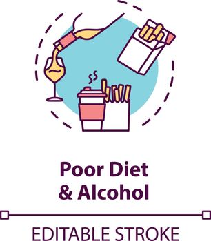 Poor diet and alcohol concept icon