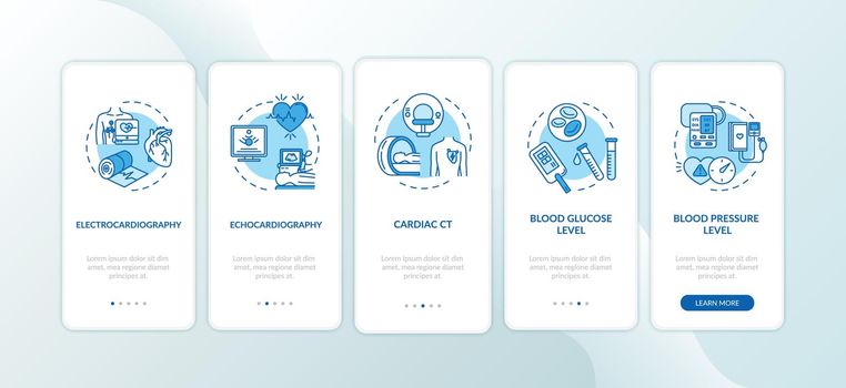 Heart screening onboarding mobile app page screen with concepts