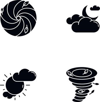 Meteorological warning black glyph icons set on white space