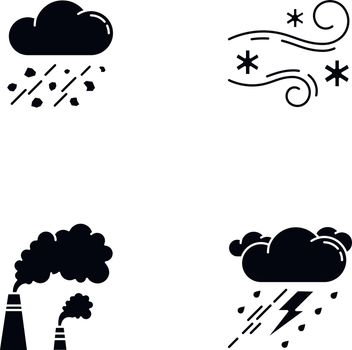 Bad weather forecast black glyph icons set on white space