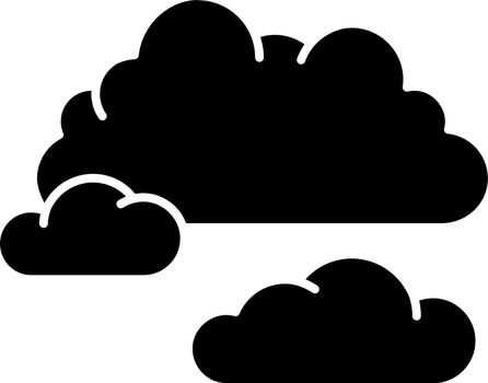 Cloudy weather black glyph icon. Overcast, moody sky, meteo forecasting silhouette symbol on white space. Atmosphere condition prediction science, meteorology. Clouds Vector isolated illustration