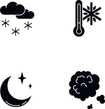 Meteorological forecast black glyph icons set on white space