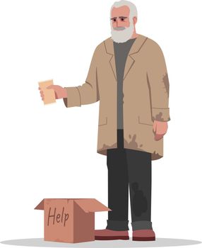 Homeless man beg for money semi flat RGB color vector illustration