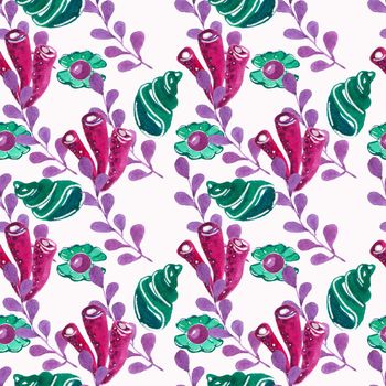 Seamless watercolor floral purple pattern. Romantic plants for postcards, backgrounds and fabrics.