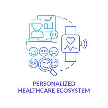 Personalized healthcare ecosystem blue gradient concept icon. Individual patient care. Mental health trend abstract idea thin line illustration. Isolated outline drawing. Myriad Pro-Bold font used