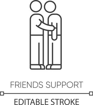 Friends support pixel perfect linear icon. Thin line customizable illustration. Friendship, compassion and solidarity contour symbol. Vector isolated outline drawing. Editable stroke