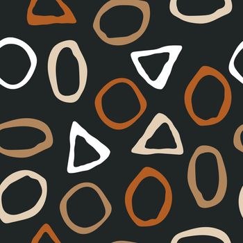 Abstract trendy rings and triangles on dark background.