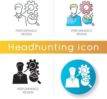 Performance review icon. Linear black and RGB color styles. Job efficiency assessment, employee effectiveness evaluation. Workflow optimization, time management. Isolated vector illustrations