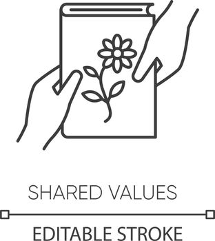 Shared values pixel perfect linear icon. Thin line customizable illustration. Common interests contour symbol. Literature, scrapbooking hobby. Vector isolated outline drawing. Editable stroke