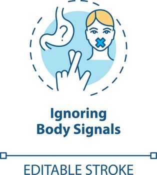 Ignoring body signals concept icon. Mindful eating, conscious nutrition idea thin line illustration. Unhealthy dieting and fasting. Vector isolated outline RGB color drawing. Editable stroke