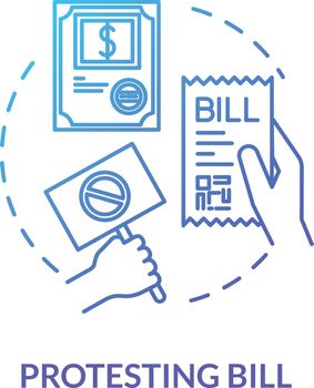 Protesting bill blue concept icon. Invoice papers. Public law. Official legislation document. Social activist. Notary service idea thin line illustration. Vector isolated outline RGB color drawing