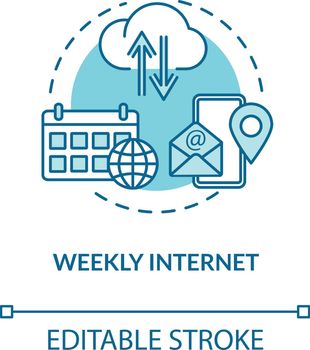 Weekly internet turquoise concept icon. Wireless connection. Network coverage. Mobile application. Roaming idea thin line illustration. Vector isolated outline RGB color drawing. Editable stroke