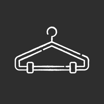 Hanger chalk white icon on black background. Clothes rack, clothing hook, wardrobe item. Domestic garment fixture, empty cloakroom attribute, suit hanger. Isolated vector chalkboard illustration