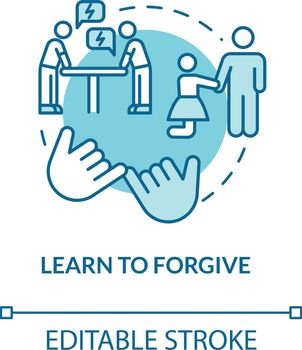 Learn to forgive concept icon. Friendship relationship advice. Apologizing friend for mistakes idea thin line illustration. Vector isolated outline RGB color drawing. Editable stroke