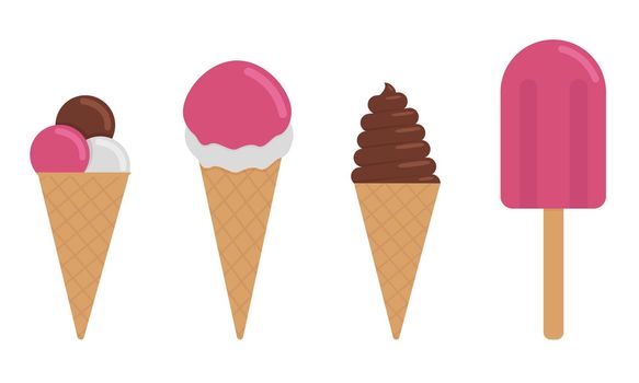 Set of different types of ice cream. Food for refreshment in hot weather. Flat. Vector.