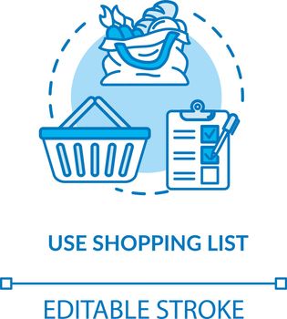 Use shopping list concept icon. Mindful eating, consumerism idea thin line illustration. Avoiding impulse buying, planning purchases. Vector isolated outline RGB color drawing. Editable stroke