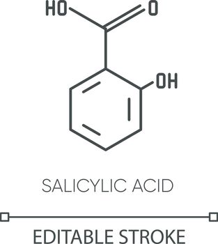 Salicylic acid pixel perfect linear icon. Chemical sequence. Scientific research. Thin line customizable illustration. Contour symbol. Vector isolated outline drawing. Editable stroke