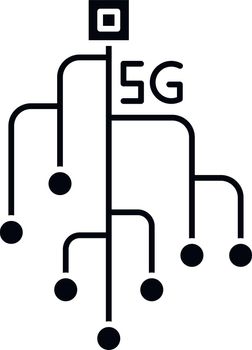 5G chip black glyph icon. Microchip, microcircuit. Mobile cellular network. Wireless technology. Fast connection. Silhouette symbol on white space. Vector isolated illustration