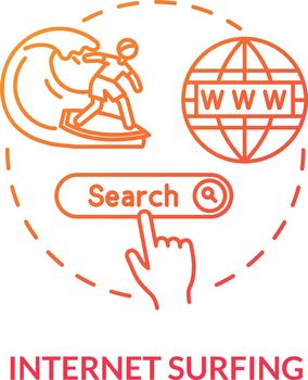 Internet surfing red concept icon. Check url. Browsing website. Search engine. Global network connection. Roaming idea thin line illustration. Vector isolated outline RGB color drawing
