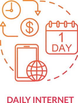 Daily internet red concept icon. Paid provider coverage. Mobile internet per day. Tariff price. Mobile phone service. Roaming idea thin line illustration. Vector isolated outline RGB color drawing