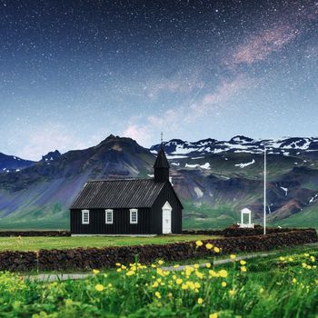 Mountain View Iceland. Fantastic starry sky and the milky way