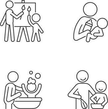 Parent-child bonding linear icons set