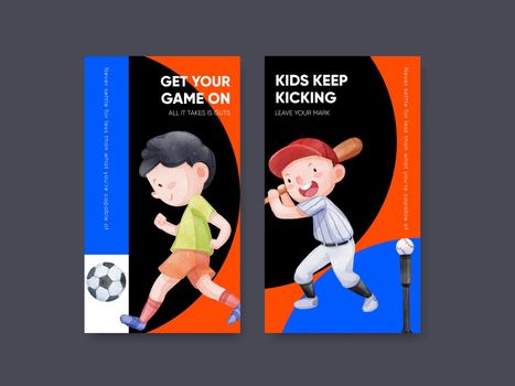 Instagram template with American sport kids concept,watercolor style