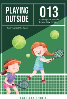 Poster template with American sport kids concept,watercolor style
