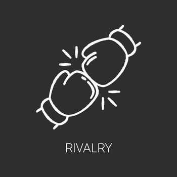 Rivalry chalk white icon on black background. Friendly contest, competitive interpersonal relationship. Rivals confrontation, conflict, opponents clash. Isolated vector chalkboard illustration