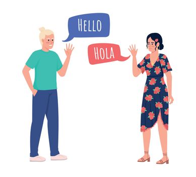 Native speakers exchanging greetings semi flat color vector characters