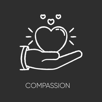 Compassion chalk white icon on black background. Emotional support, friendly sympathy. Empathy, solidarity. Voluntary care, charitable help. Isolated vector chalkboard illustration