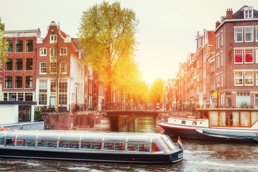 Amsterdam canal at sunset.