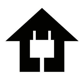 An electrical outlet icon in a house silhouette icon. Vector.