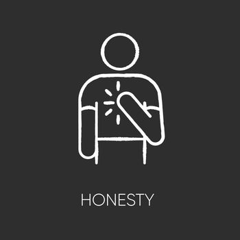 Honesty chalk white icon on black background. Truthfulness, sincerity and credence symbol. Trustworthy, sincere, person. Reliable, genuine friend isolated vector chalkboard illustration