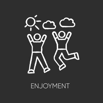 Enjoyment chalk white icon on black background. Friendship, togetherness, happiness. Active pastime, outdoor recreation. Friends bonding activities. Isolated vector chalkboard illustration