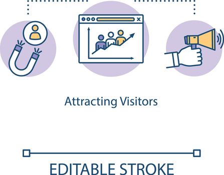 Attracting visitors concept icon. Lead generation idea thin line illustration. Increasing traffic and customer conversion strategies. Vector isolated outline RGB color drawing. Editable stroke