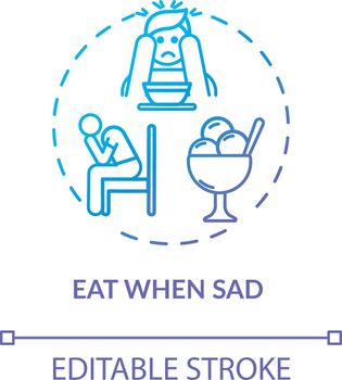 Eat when sad concept icon. Emotional eating, mindless nutrition idea thin line illustration. Unhealthy habit, careless overeating. Vector isolated outline RGB color drawing