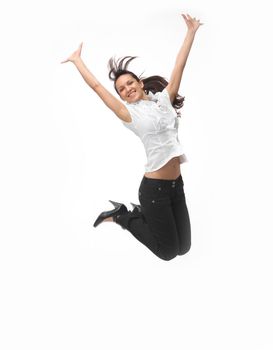 triumphant young business women .isolated on a white background