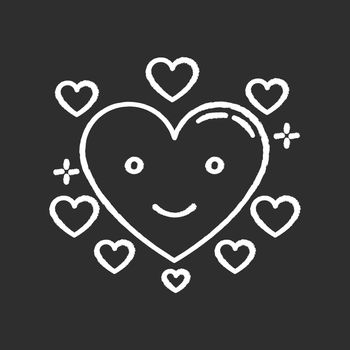 Heart chalk white icon on black background. Happy emoji. Romantic emoticon. Flirting mood. Valentine sign. Dating symbol for social media highlights. Isolated vector chalkboard illustration