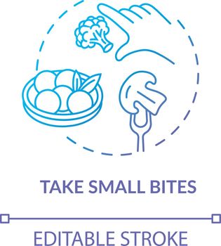 Take small bites concept icon. Mindful eating, conscious nutrition idea thin line illustration. Enjoying food in small portions. Vector isolated outline RGB color drawing