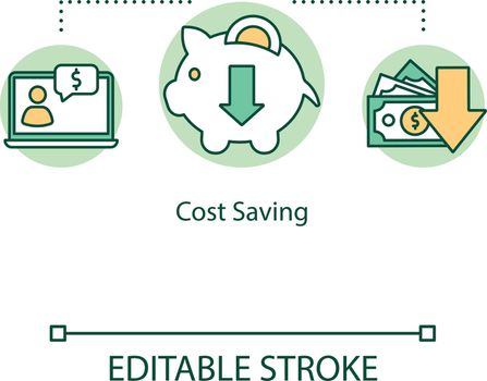 Cost saving concept icon. Reducing expenses and limiting expenditure idea thin line illustration. Profitable deal and good bargain. Vector isolated outline RGB color drawing. Editable stroke
