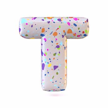 Colorful terrazzo pattern font Letter T 3D