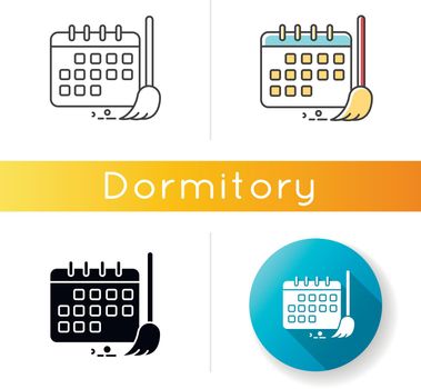 Cleaning schedule icon. Household chores. Plan, calendar. Cleanliness control. Keeping house clean. Linear black and RGB color styles. Linear, black and RGB color styles. Isolated vector illustrations