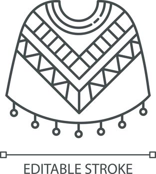 Poncho pixel perfect linear icon. Traditional native american people costume. Thin line customizable illustration. Contour symbol. Vector isolated outline drawing. Editable stroke