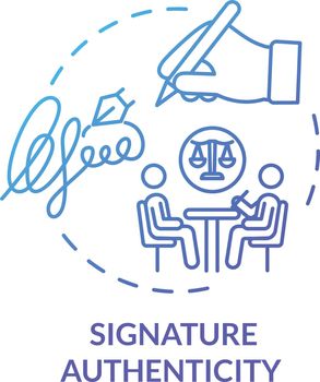 Signature authenticity blue concept icon. Protected document. Signing contract. Common law professional help. Notary service idea thin line illustration. Vector isolated outline RGB color drawing